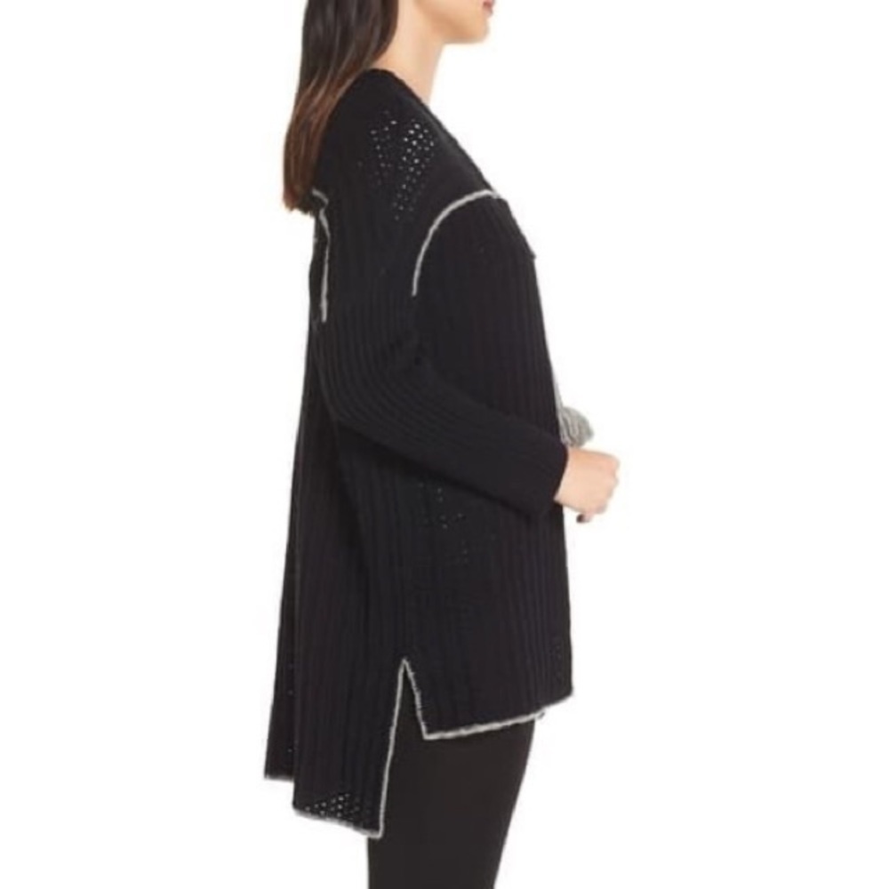 UGG Riley Long Cardigan Sweater Size M/L Black/Grey - Picture 15 of 16